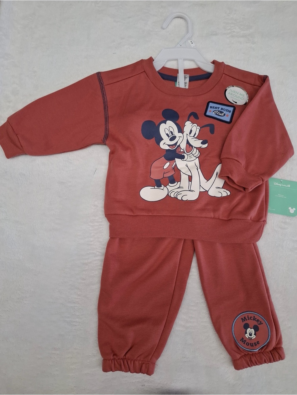 Disney Mickey Mouse & Pluto Rust Red Kids Pajama Set